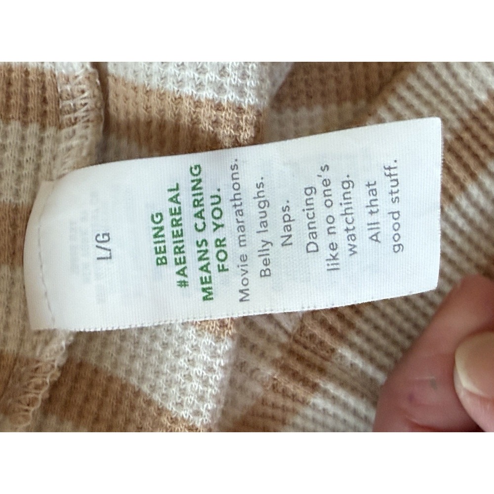 Aerie Waffle Knit Long Sleeve Top Crewneck Tee Thermal Casual Texture Striped Lg - Picture 11 of 13